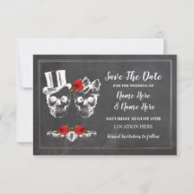 Cartes de Crânes Enregistrer la Date Roses Rustiqu
