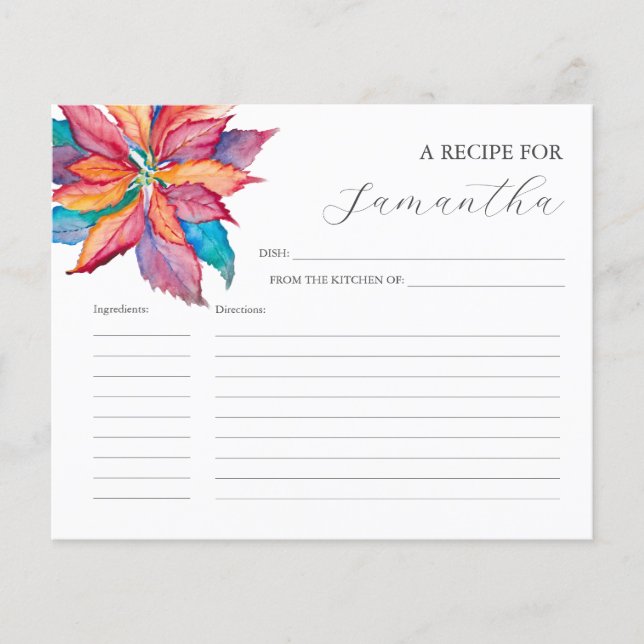 Cartes de cuisine Aquarelle Poinsettia (Devant)