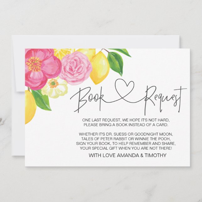 Cartes de demande de Baby shower Floral Citron ros (Devant)