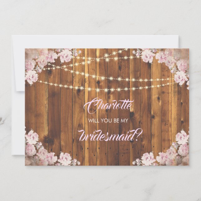 Cartes de demoiselle d'honneur en bois avec guirla (Devant)