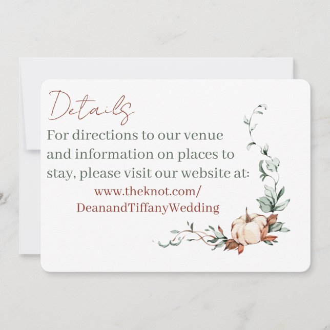 Cartes de détails de mariage automnal romantique (Devant)