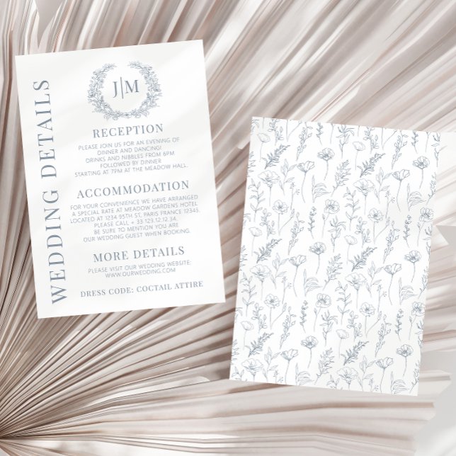 Cartes de détails de mariage blanc bleu-duvet (Créateur téléchargé)