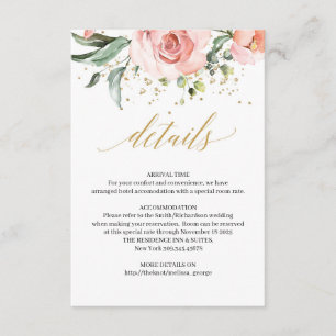 Cartes de détails de roses roses rustiques eucalyp