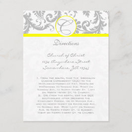 Cartes de direction de Mariage jaune Gris Damas