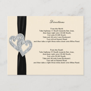 Cartes de direction de ruban noir diamant élégant