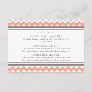 Cartes de direction mariage Coral Grey Chevron