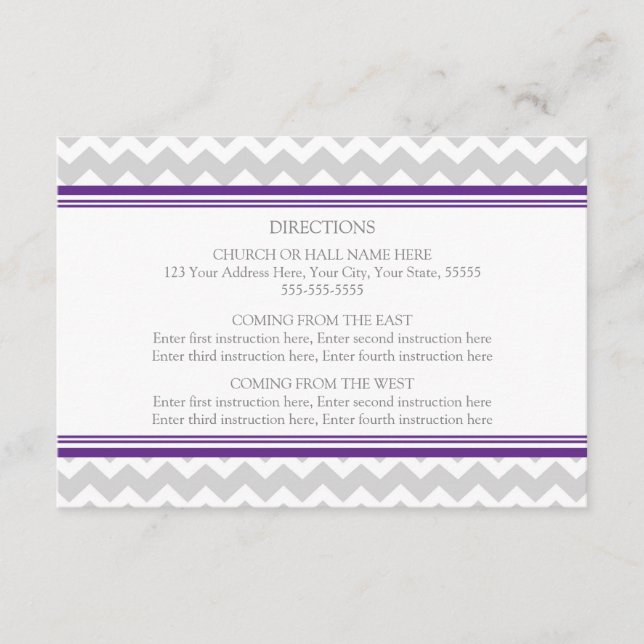 Cartes de direction mariage Gris pourpre Chevron (Devant)