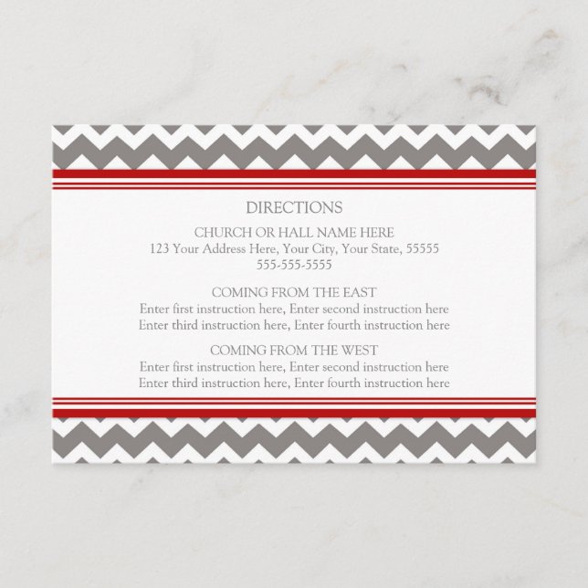 Cartes de direction mariage Red Grey Chevron (Devant)