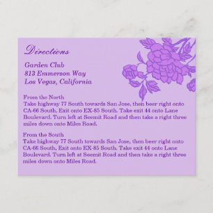 Cartes de direction personnalisées à fleurs violet