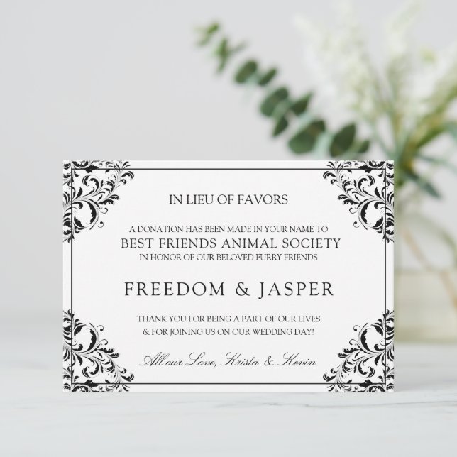 Cartes de don de mariage élégantes | Noir (Debout devant)