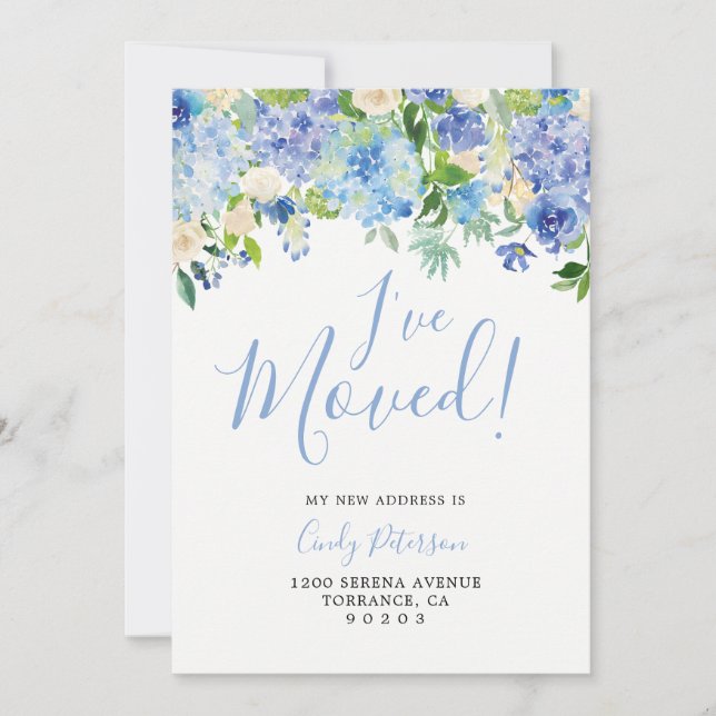 Cartes de Faire-part de déplacement Blue Hydrangea (Devant)