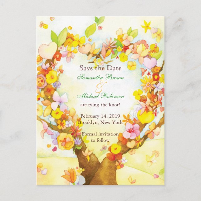 Cartes de faire-part de mariage à motif d'arbre et (Devant)