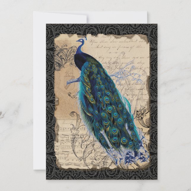 Cartes de faire-part de mariage Ancien Paon 5x7 no (Devant)