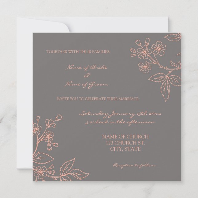 Cartes de Faire-part de mariage florales grises de (Devant)