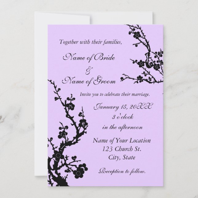Cartes de Faire-part de mariage florales noires et (Devant)
