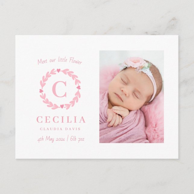 Cartes de faire-part de naissance monogrammes pour (Devant)