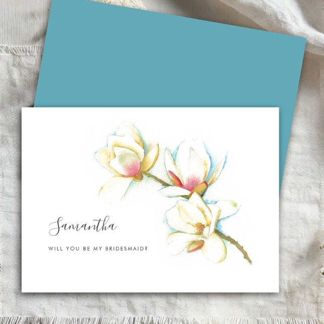 Cartes de femme de chambre Florale blanche Magnoli (Bridesmaid proposal cards watercolor magnolia flowers art by Victoria Grigaliunas)