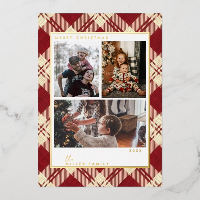 Cartes de fêtes à carreaux rouges de Noël (Recto)