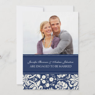 Cartes de Fiançailles photo Blue Damask