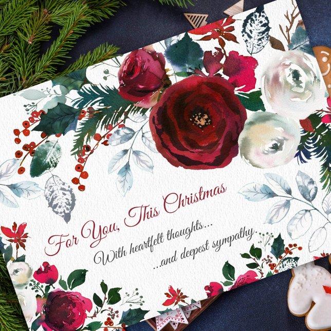 Cartes de fin de année de Noël sympathiques | Pour (Holy, Berries and Roses Christmas Thinking of You Sympathy Card)