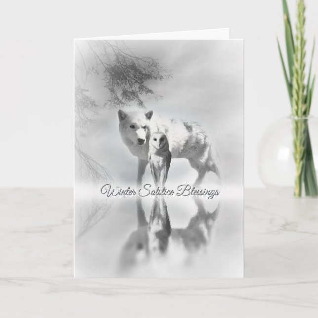 Cartes de fin de année du solstice d'hiver Wolf an (Devant)