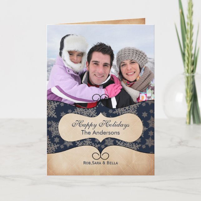 Cartes de fin de année photo Rustic blue snowflake (Devant)