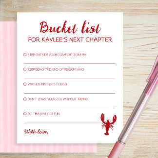 Cartes de fin d'études Bucket List Pink Crawfish