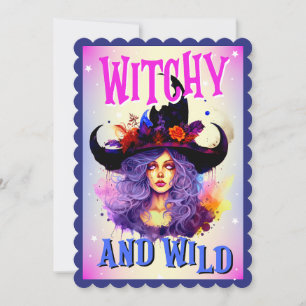 Cartes de Halloween rétro mignonnes de sorcière vi