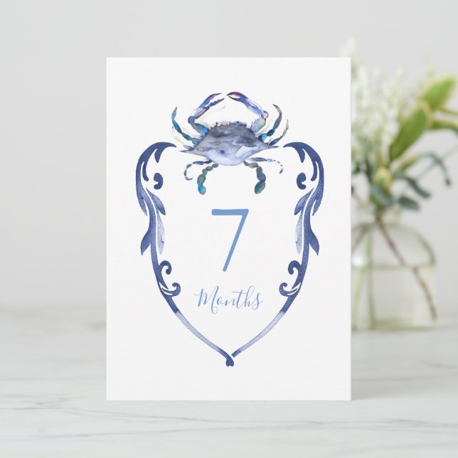 Cartes de jalon pour bébé Aquarelle Crabe bleu (Debout devant)
