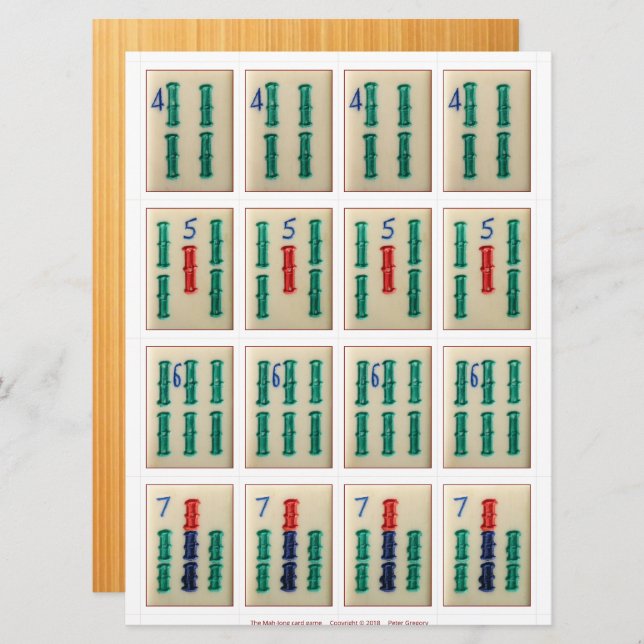 Cartes de jeu (4) - Bambou 4-7 (Devant / Derrière)