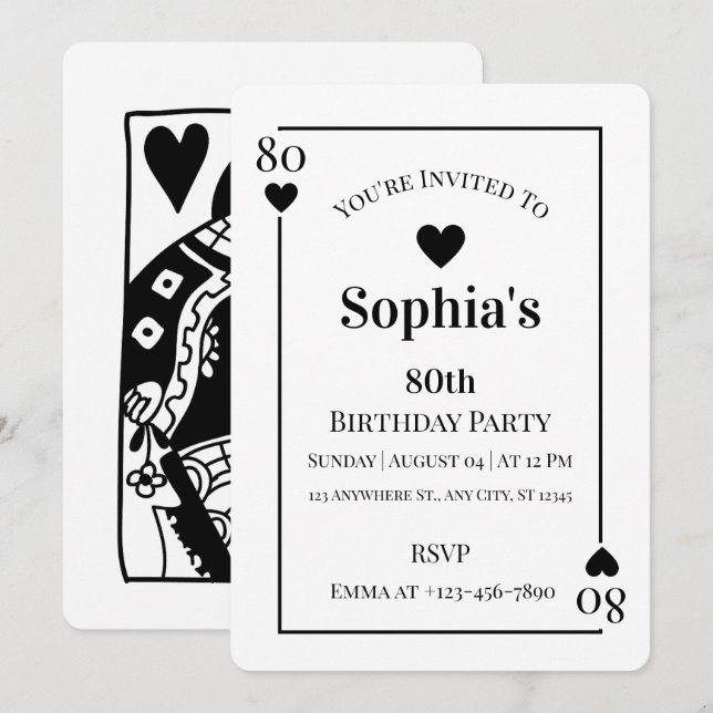 Cartes de Jeu 80e Anniversaire Invitation de fête (Devant / Derrière)