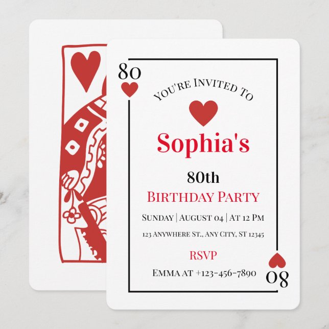 Cartes de Jeu 80e Anniversaire Invitation de fête (Devant / Derrière)