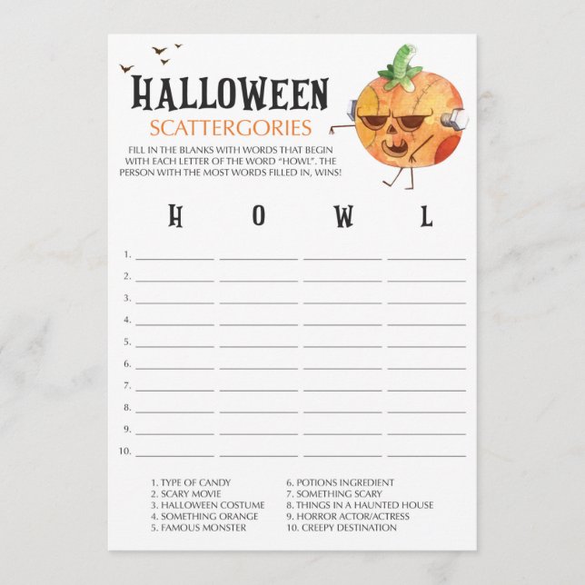 Cartes de jeu citrouille Halloween Scattergories (Devant)