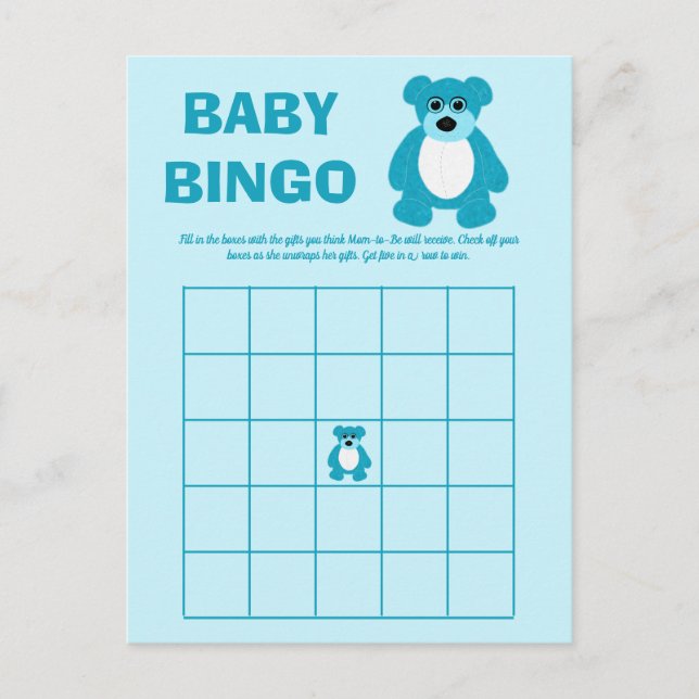 Cartes de jeu de bingo pour Baby Shower Ours en pe (Devant)