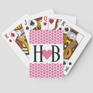 Cartes de jeu de coeur avec initiales et coeur ros