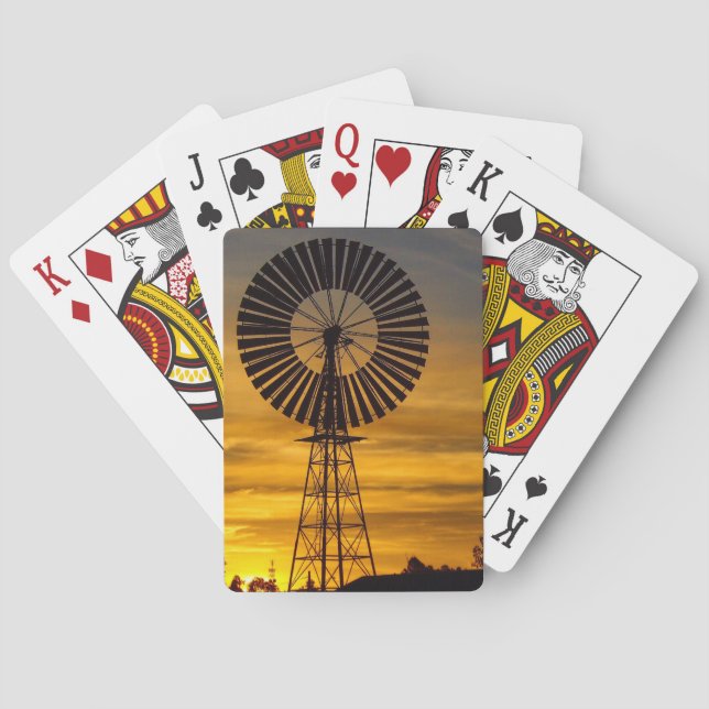 Cartes de jeu de coucher du soleil de moulin à (dos)