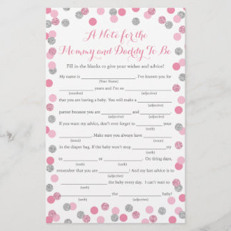 Cartes de jeu pour conseils de Baby shower rose et