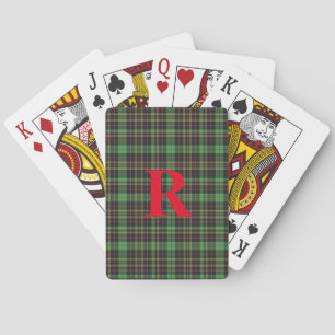 Cartes de jeu vertes de plaid de monogramme