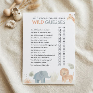 Cartes de jeux de baby shower Safari Qui sera-ce