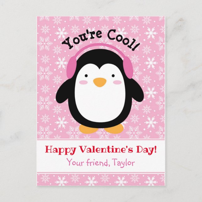Cartes de Jour Penguin Valentines (Enfants) Filles (Devant)