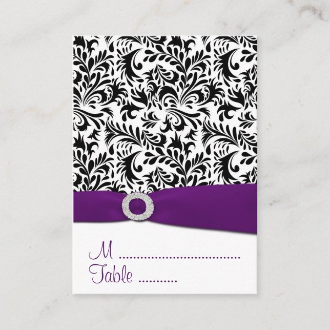 Cartes de la réception Mariage damassé Noir, Viole (Devant)