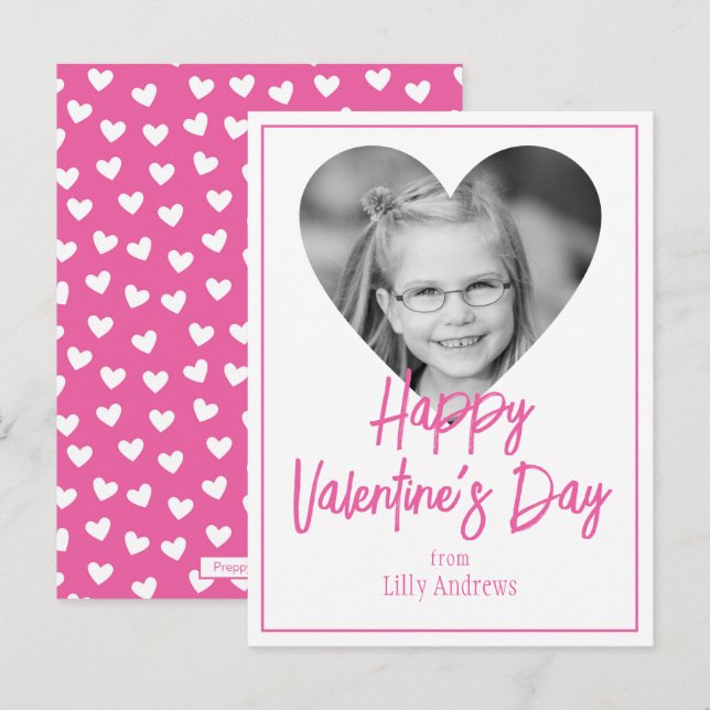 Cartes de la Saint-Valentin avec photo rose en for (Devant / Derrière)