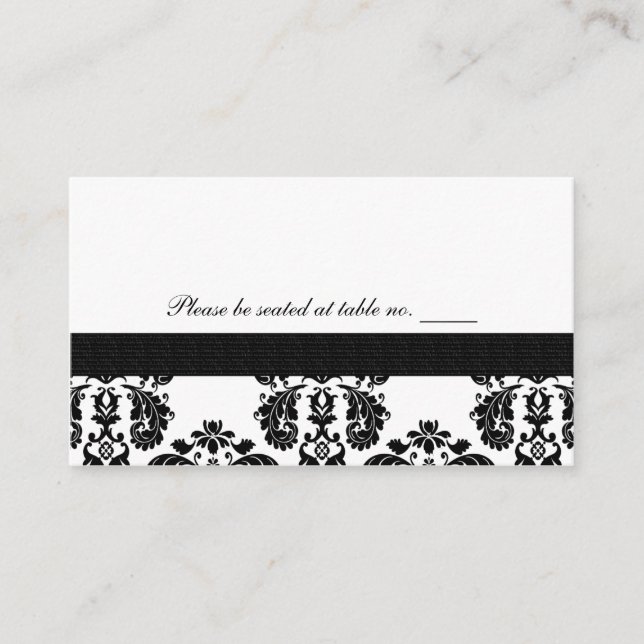 Cartes de la table Mariage damassé noir et blanc (Devant)