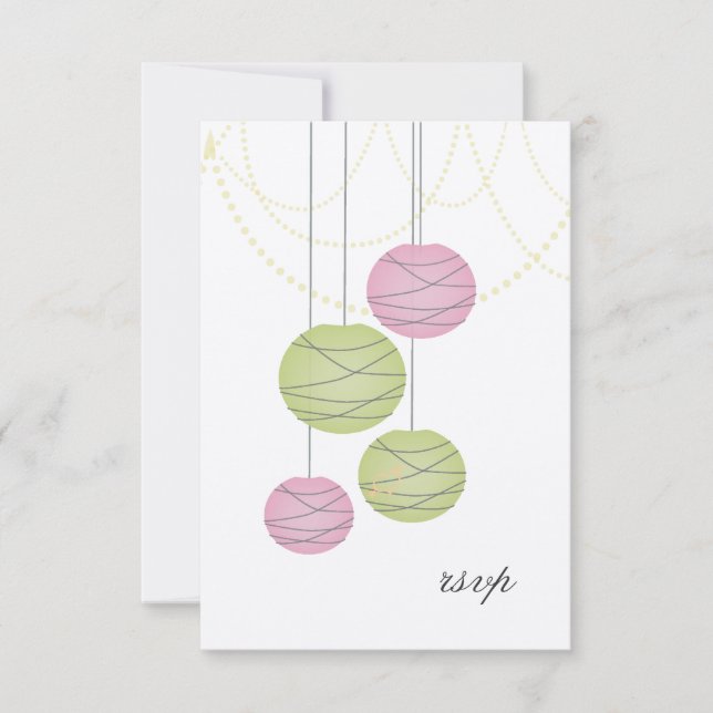 Cartes de Lanternes en papier rose RSVP de mariage (Devant)