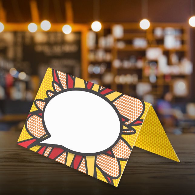 Cartes de lieu de bande dessinée à bulle de discou (Fun Modern Speech Bubble Comic Book Place Cards)