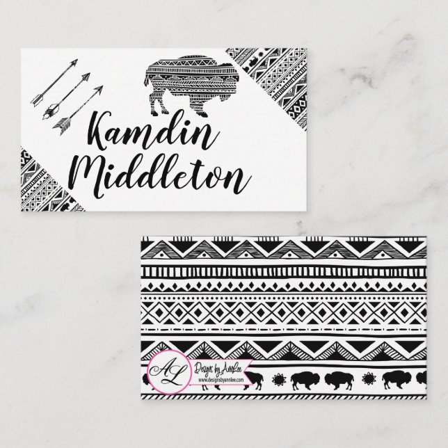 Cartes de lieu personnalisées Boho Buffalo Tribal  (Devant / Derrière)