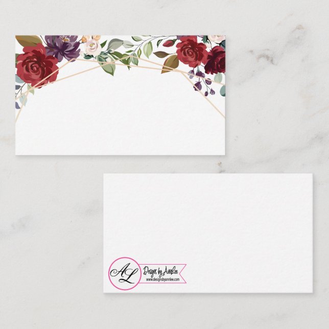 Cartes de lieu vierges Roses blanches Or Géométriq (Devant / Derrière)