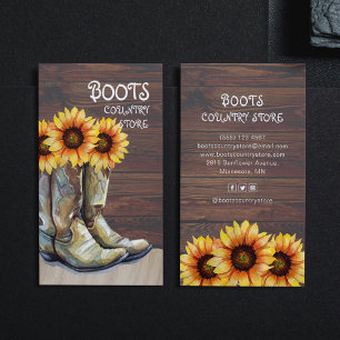Cartes de magasin de campagne aux bottes de cowboy