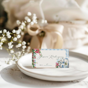 Cartes de mariage à carreaux floraux méditerranéen