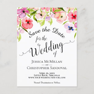 Cartes de mariage aux pensées aquarelles colorées 